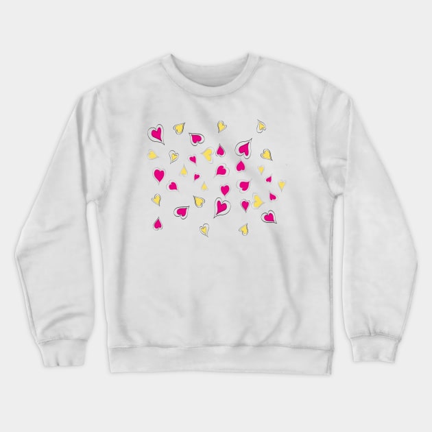 Pink and Yellow Hearts Crewneck Sweatshirt by Fireflies2344